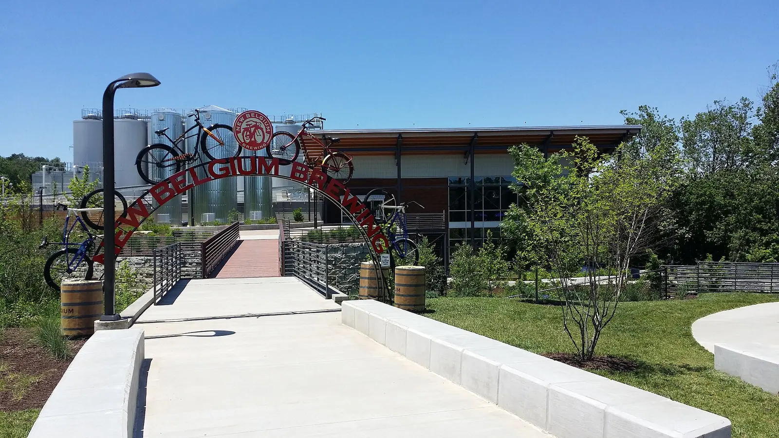 The bicycle arch at the entrance to New Belgium Brewing on Craven Street in Asheville, the finish line of the Asheville Marathon & Half.