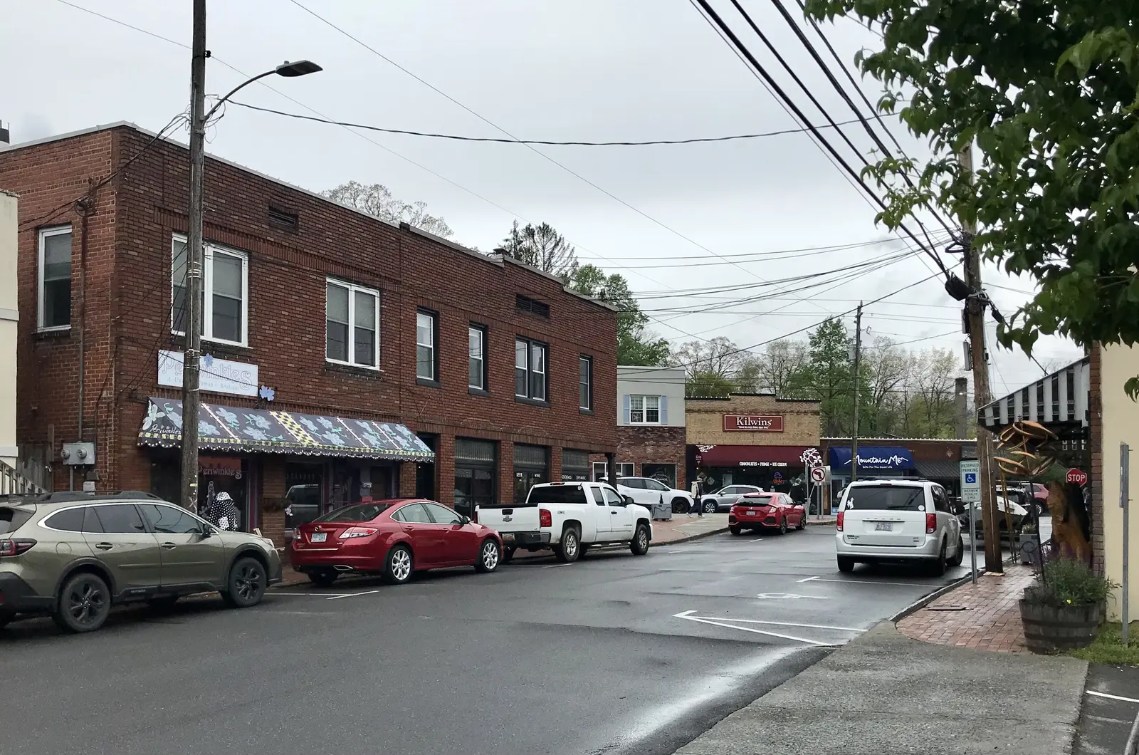 Shops and brick storefronts on Cherry Street in downtown Black Mountain