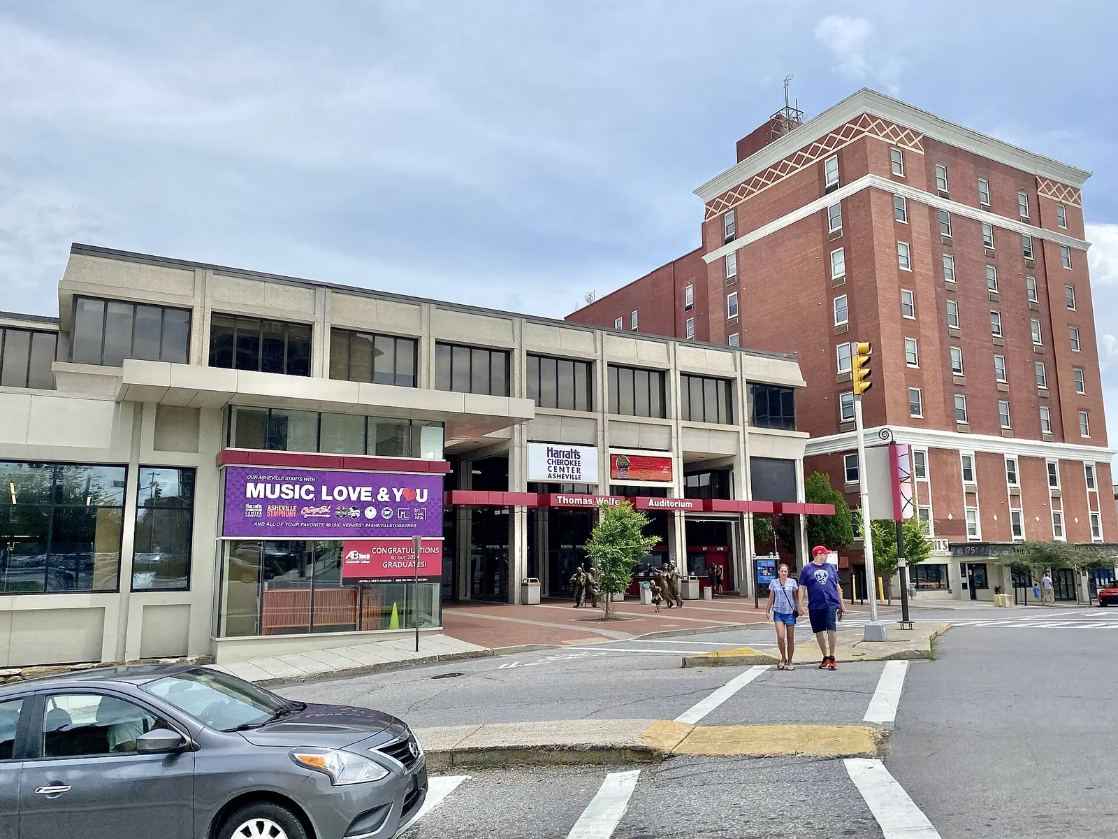 Harrah's Cherokee Center - Asheville on Haywood Street, home of the Craft Fair of the Southern Highlands, with the George Vanderbilt building behind it.