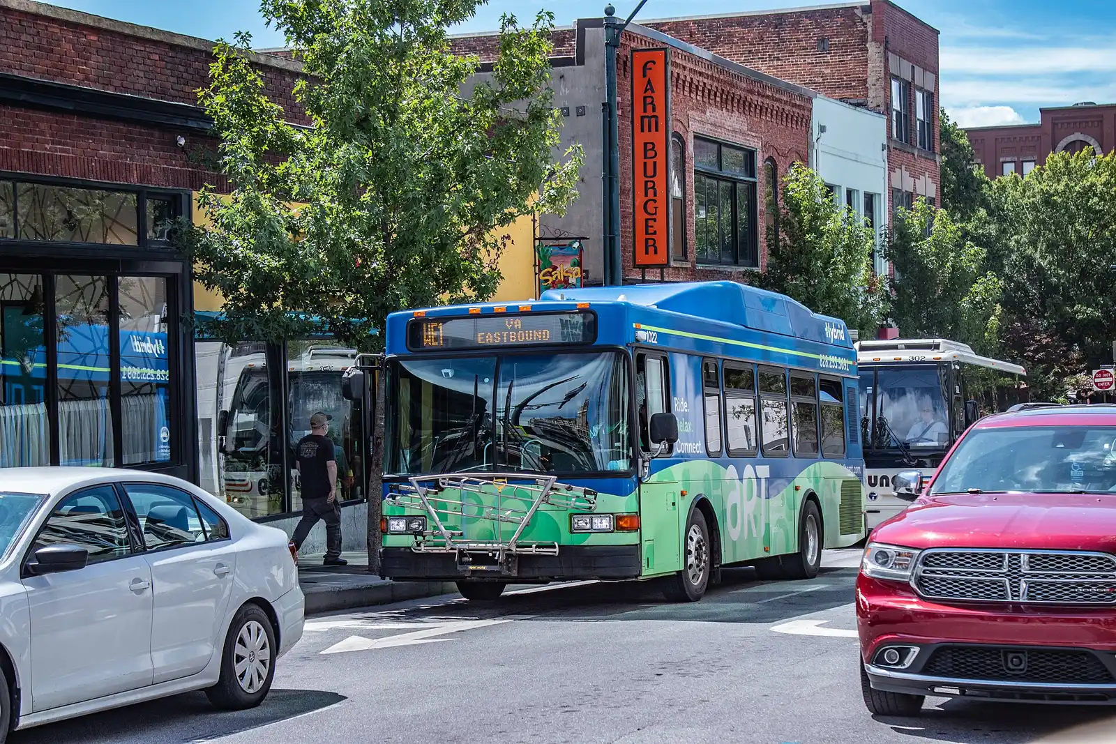 An Asheville Rides Transit bus on Route N1 on Patton Avenue at Broadway in downtown Asheville.