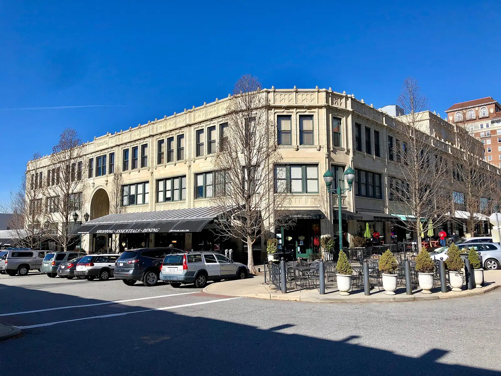 The Grove Arcade on Page Avenue in downtown Asheville, where shops and restaurants hand out candy on Halloween afternoon.