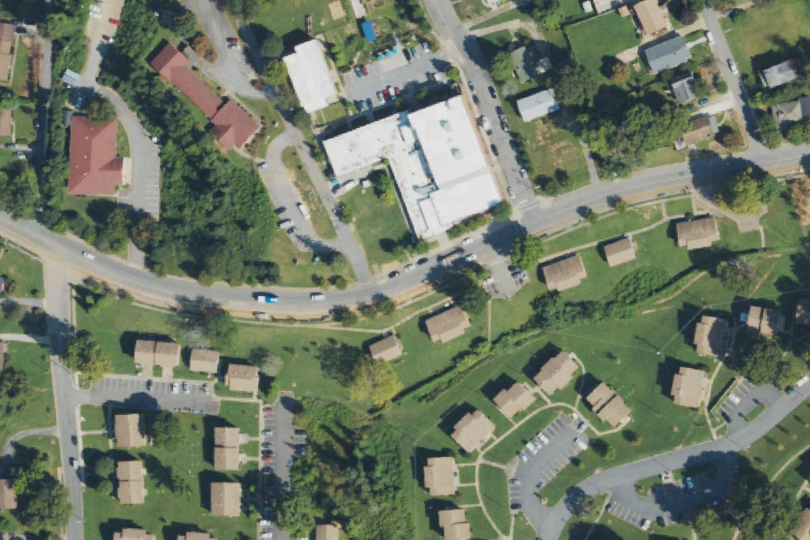 The Livingston Street block in Asheville's Southside listed as Asheville PEAK Academy's address in the state directory, seen from the air