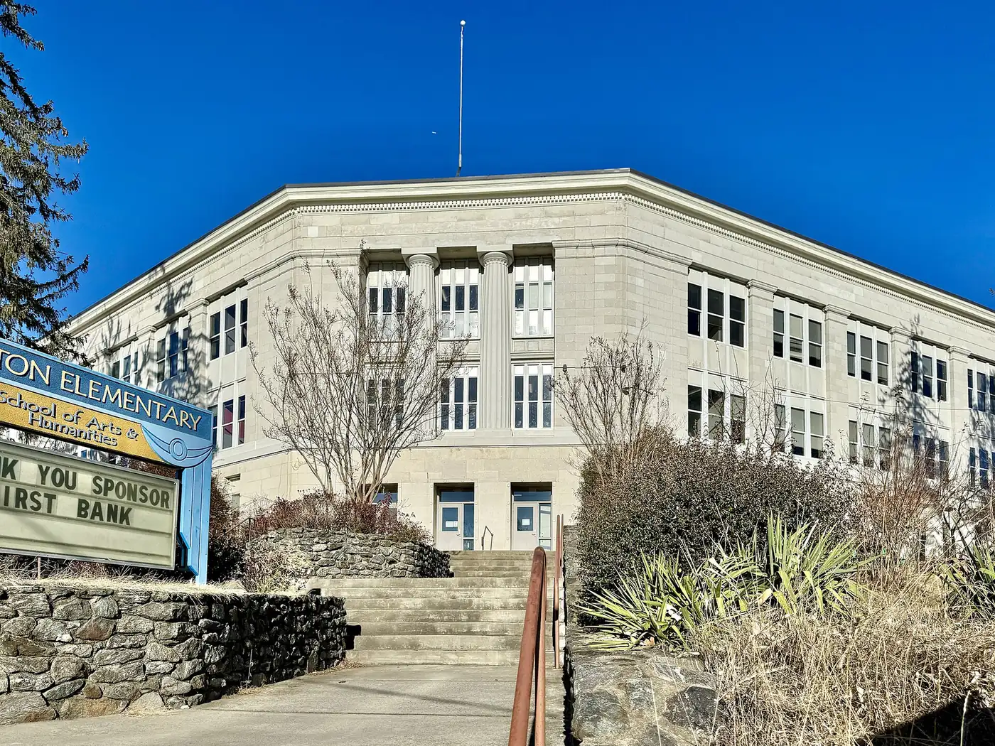 Claxton Elementary School's main building at Merrimon Avenue and Hillside Street in north Asheville