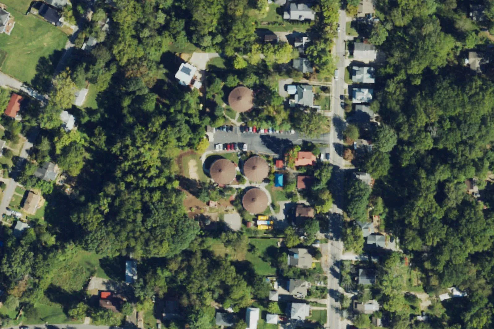 The Brevard Road neighborhood in West Asheville around Francine Delany New School for Children, seen from the air