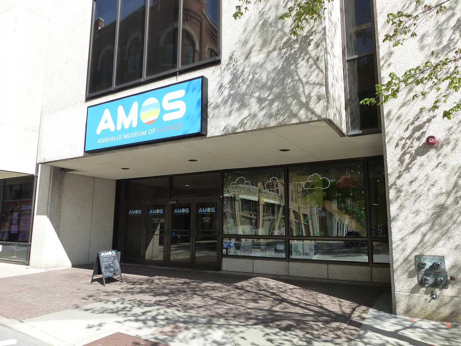 The entrance of the Asheville Museum of Science on Patton Avenue in downtown Asheville.