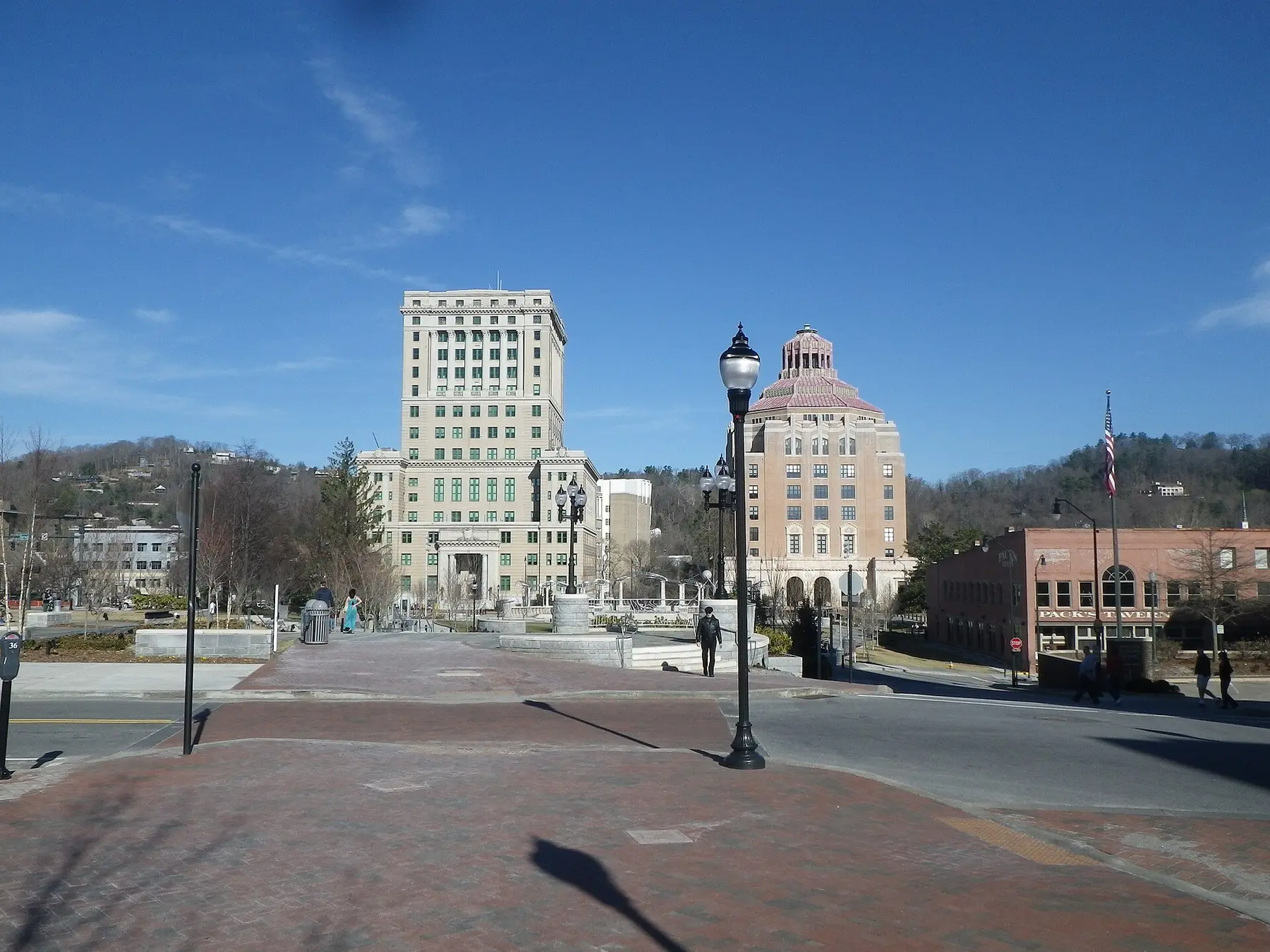 Pack Square Park and City/County Plaza in downtown Asheville, where the Asheville Turkey Trot finishes.