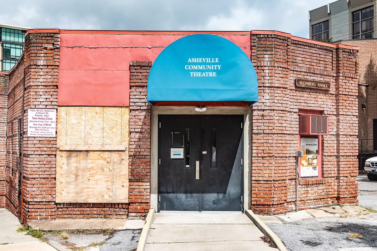 The Blomberg Annex entrance of Asheville Community Theatre on East Walnut Street in downtown Asheville.