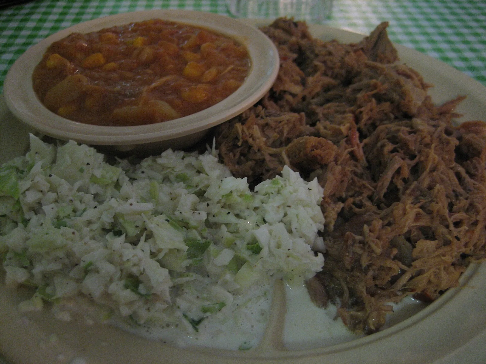 Pulled pork with coleslaw and Brunswick stew at a barbecue restaurant in central North Carolina, not in Asheville.
